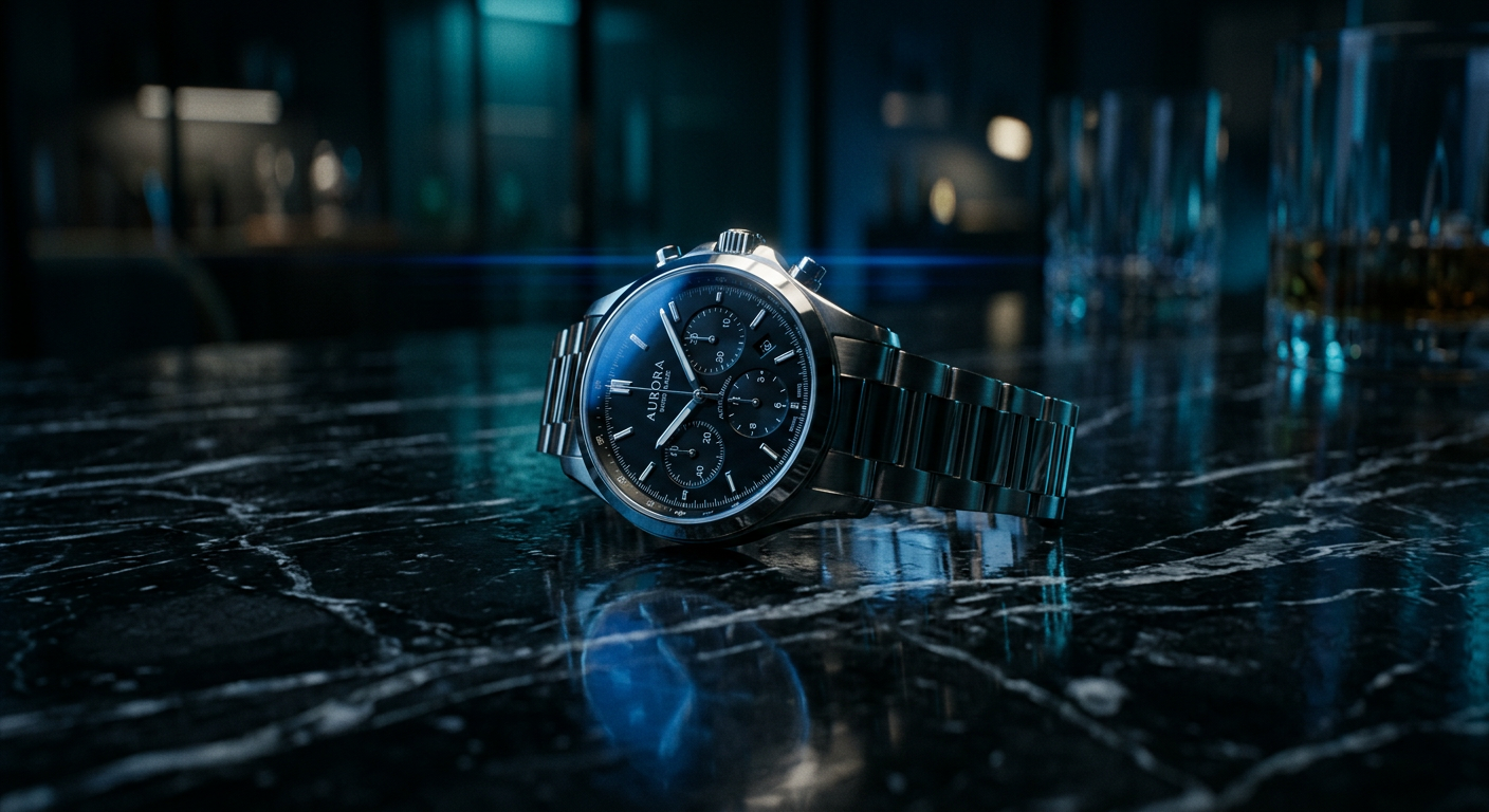 Luxury wristwatch on black marble in a cinematic brand film